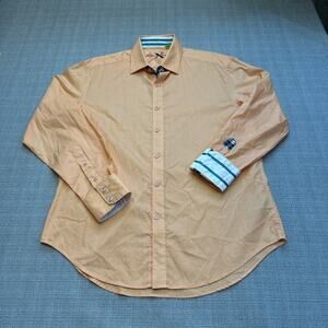 Robert Graham X Shirt Mens Large Tailored Fit Orange Peach Flip Contrast‎ Cuff